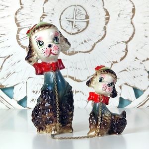 Vintage Kitsch Poodle Dog with Puppy Chained